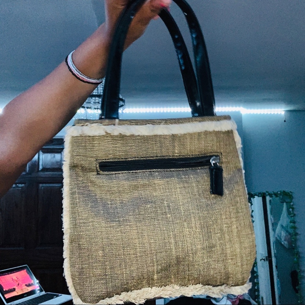 Vintage Bebe tweed bag with patent leather handle